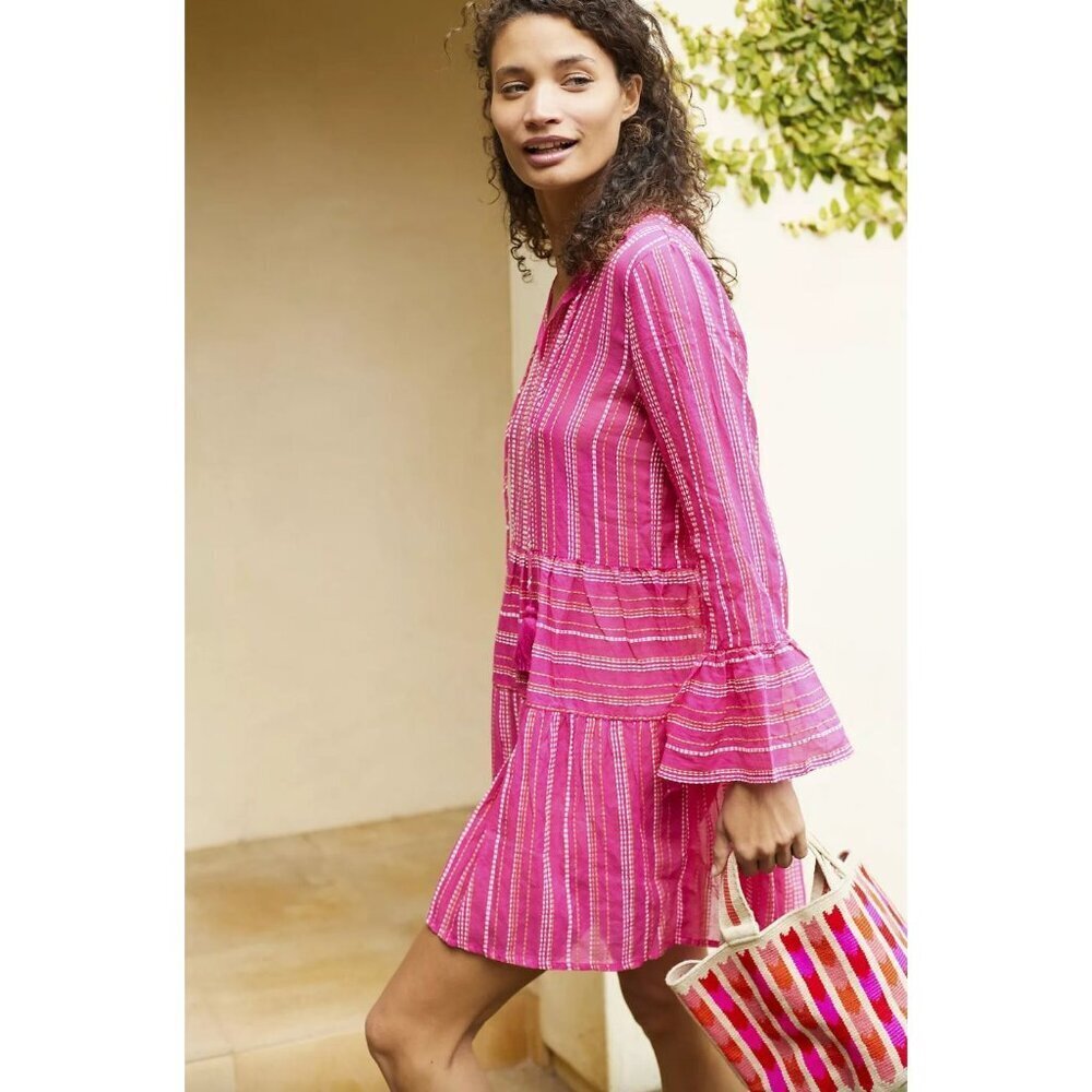 PQ Swim Morgan Stripe Short Cover-Up Dress Pink Womens Size XS/S